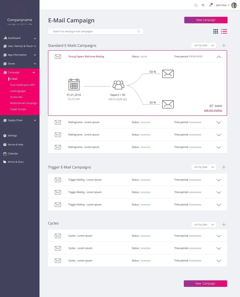 Wireframe aus einem Konzept